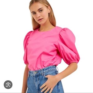 English Factory Size M Pink Puff Sleeve Blouse NEW.